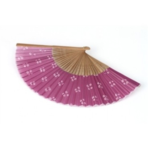 Foldable Hand Fan Made of Arimatsu Tie Dyeing Fabric with Square Motifs White on Pink