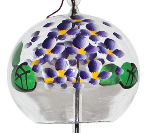 SHINOHARA Handmade Edofurin Glass Wind Chime with Purple Hortensia Flowers painting