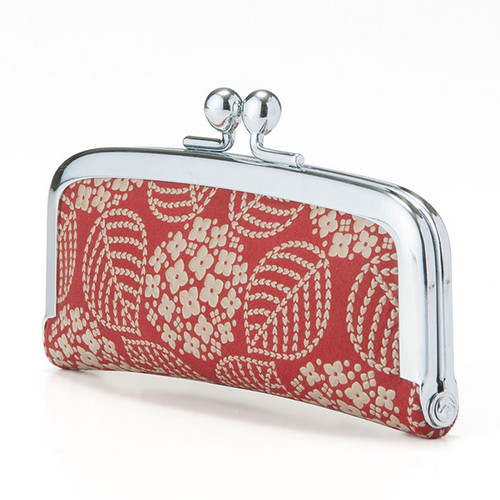 INDENYA Hanko Stamp Case 4303 with a Hortensia Pattern, White on Red