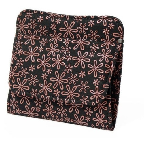 INDENYA Compact Purse 1208 with Primrose Flower Pattern, Pink on Black