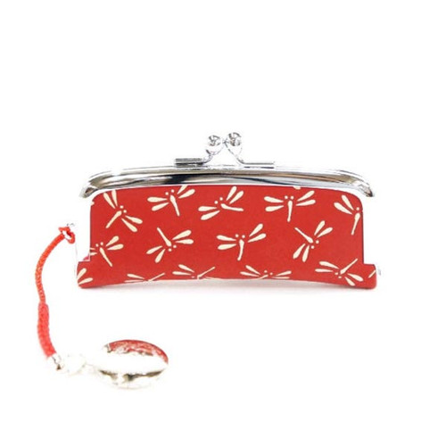 INDENYA Hanko Stamp Case 4303 with a Dragonflies Pattern, White on Red