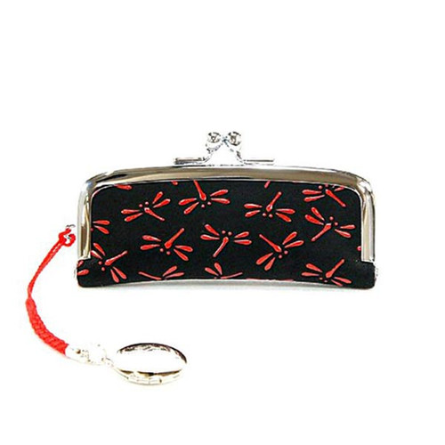 INDENYA Hanko Stamp Case 4303 with a Dragonflies Pattern, Red on Black