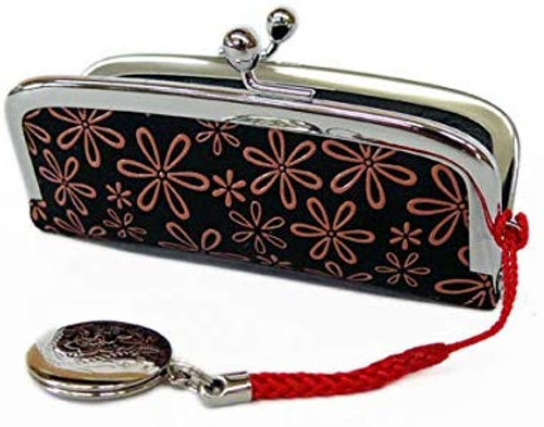 INDENYA Hanko Stamp Case 4303 with a Primrose Flower Pattern, Pink on Black