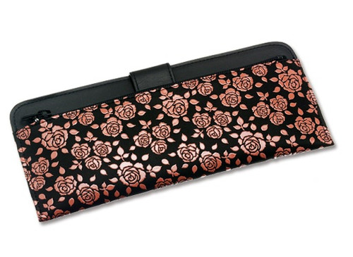 INDENYA Ultra Flat Wallet 2107 with a Rose pattern, Pink on Black