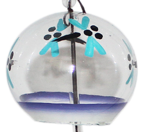 Japanese Handmade Edofurin Glass Wind Chime with Blue Dragonflies painting