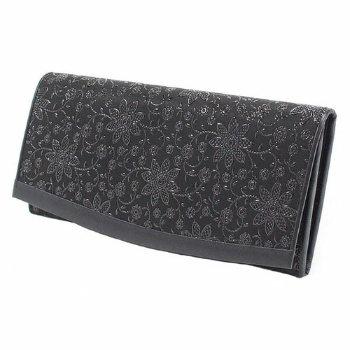 INDENYA Women's Flat Evening Purse 2311 with Clematis pattern, Black on Black