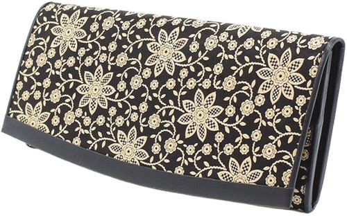 INDENYA Women's Flat Evening Purse 2311 with Clematis pattern, White on Black