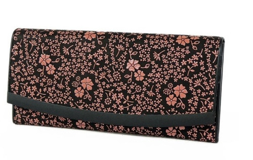 INDENYA Women's Flat Evening Purse 2311 with American Blue pattern, Pink on Black
