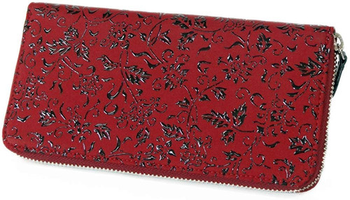 INDENYA Long Wallet with a Zipper 2317, Ume Flowers White on Red
