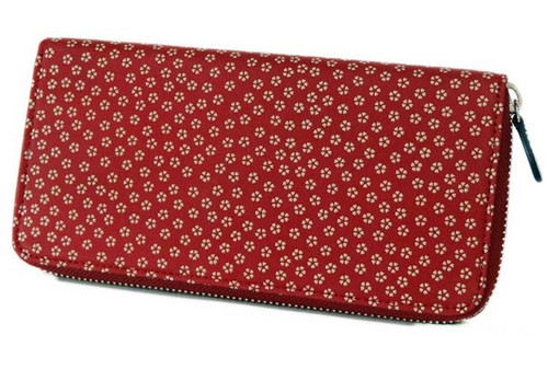 INDENYA Long Wallet with a Zipper 2317, Small Sakura Flower White on Red