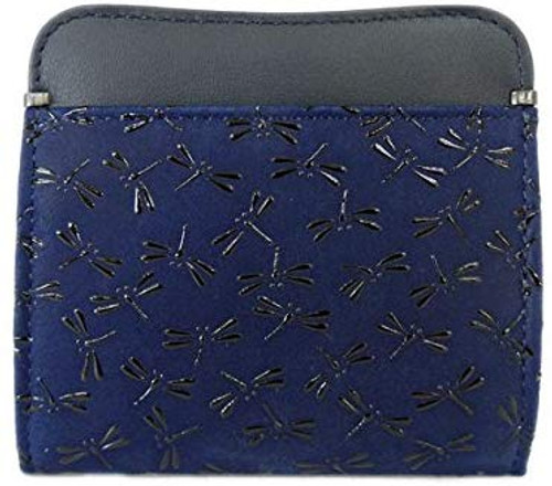 INDENYA Compact Purse 1208 with Dragonflies Pattern, Black on Blue