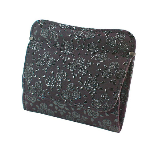 INDENYA Compact Purse 1208 with Small Rose Pattern, Black on Purple