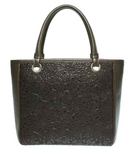 INDENYA Leather Hand Bag 6317 Small Flower Arabesque, Black on Purpe