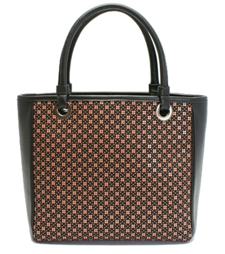 INDENYA Leather Hand Bag 6317 Flower Grid, Pink on Black
