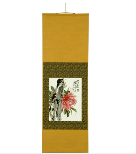 BENRIDO COLLOTYPE Hanging Scroll "Tomioka Tessai's Floral Scroll"