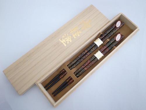 ISHIOKA Tsugaru Lacquer anti-slip Pair Chopsticks - full Kara-nuri