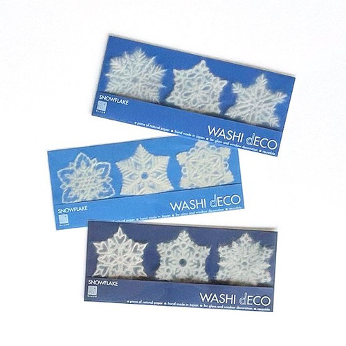 IEDA Mino Washi Reusable Window Decoration, SET 3 Snowflakes Flakes (3pc)