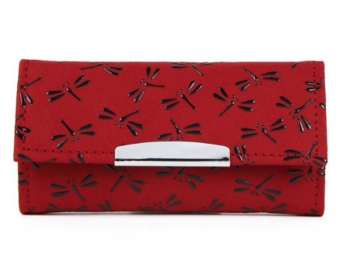 INDENYA Keycase 4702 with Pattern of Dragonflies, Black on Red