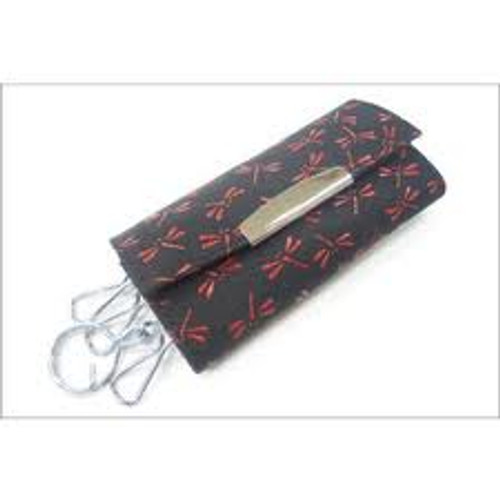 INDENYA Keycase 4702 with a Pattern of Dragonflies, Red on Black