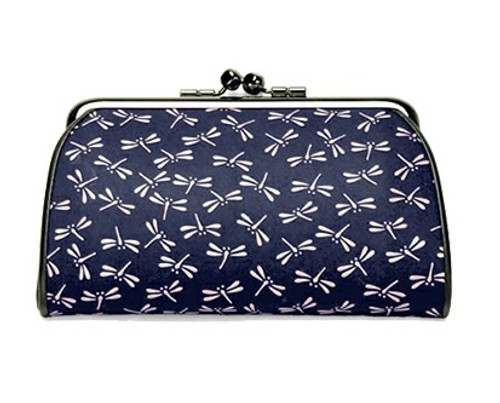 INDENYA Women's Purse 1501 with a Dragonfly Pattern, White on Blue