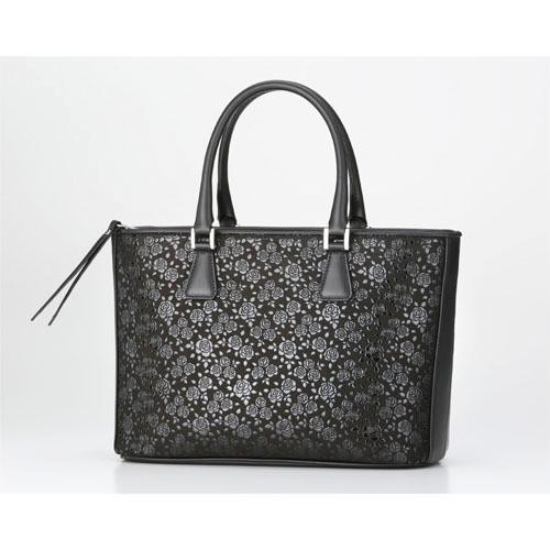 INDENYA Large Hand Bag 6366 Roses, Black on Black