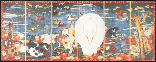 BENRIDO Decorative Folding Screen, "Animals in the Flower Garden" Right screen