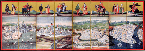 BENRIDO Decorative Folding Screen, "Four Cities Map"
