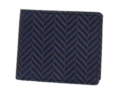 INDENYA Men's Wallet 2003 with Herringbone Pattern, Blue on Blue