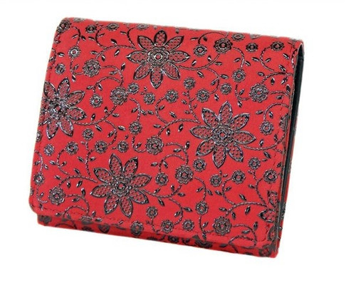INDENYA Compact Women's Purse 2204 Clematis, Black on Red