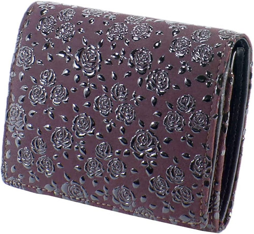 INDENYA Compact Women's Purse 2204 Roses, Black on Purple