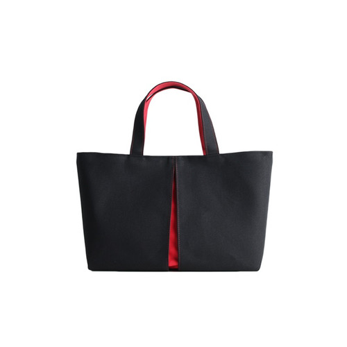 KOSHO ougi pleats Wide Canvas Tote Bag YM, Black/Red