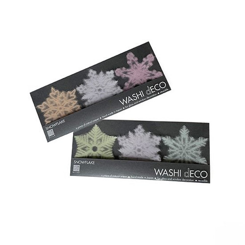 IEDA Mino Washi Reusable Window Decoration, SET 3 SS Snowflakes Flakes "Colorful"