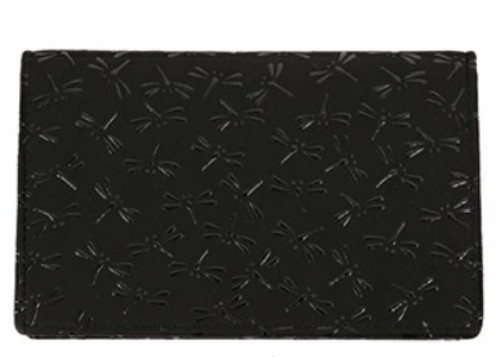 INDENYA Deer Leather Spacious Card Case 2506, Dragonflies Black on Black