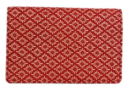 INDENYA Deer Leather Spacious Card Case 2506, Chrysanthemum Grid White on Red