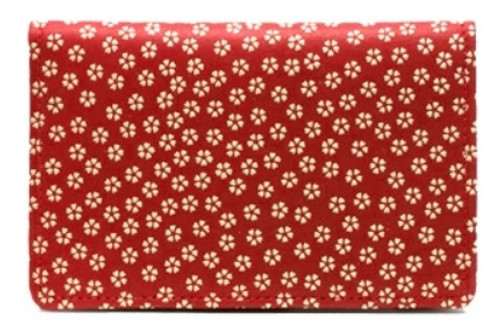INDENYA Deer Leather Spacious Card Case 2506, Small Sakura White on Red