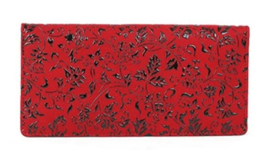 INDENYA Deer Leather Extra Large Card Holder 2529, Arabesque Flower Black on Red