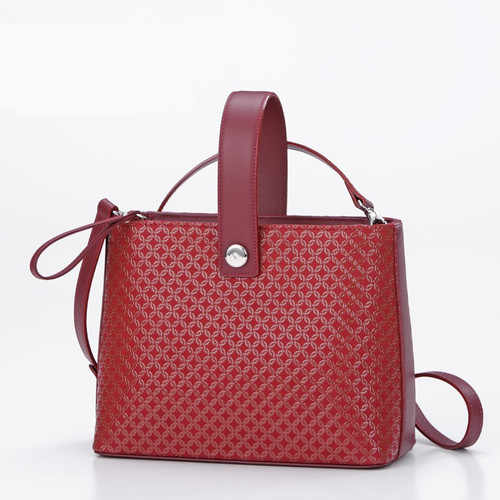 INDENYA Shoulder Bag with Center Belt 6042, Ropes Red on Red