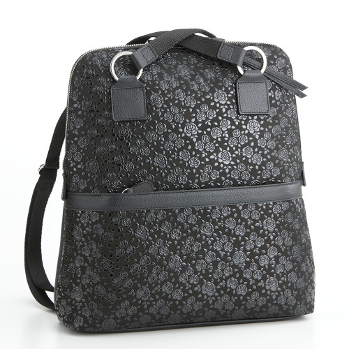 INDENYA Fancy Back- or Shoulder bag 6039 Roses, Black on Black