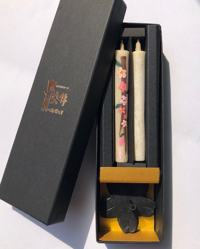 MATSUI Japanese Handmade Sakura Candle Gift Set??with Candle Stand