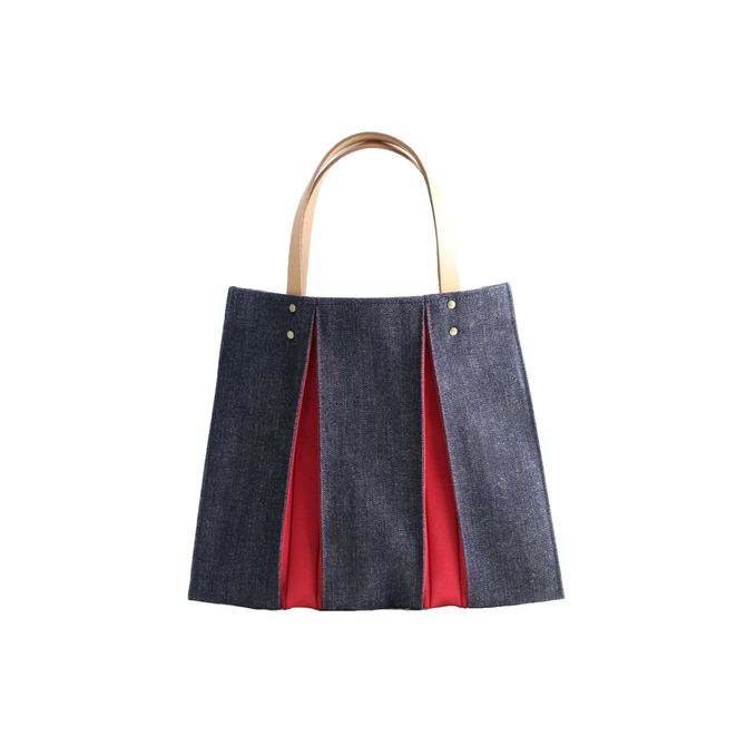 KOSHO ougi Canvas and Denim Tote Bag CH, Red (small)