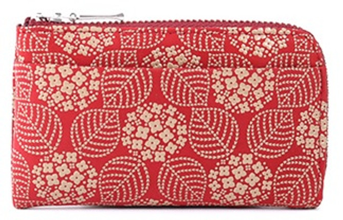 INDENYA Coin Purse with Compartments, 1005 Hortensia White on Red