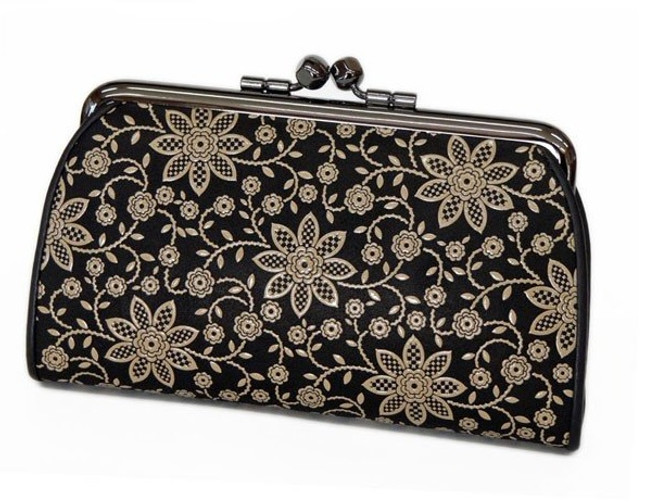 Women's Purse 1501 with Clematis Pattern, White on Black