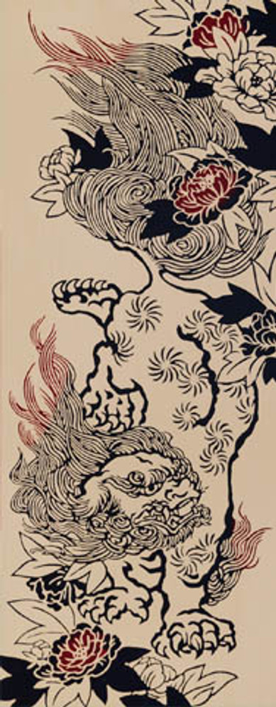 Tenugui with Fierce Chinese Lion Dog (432)