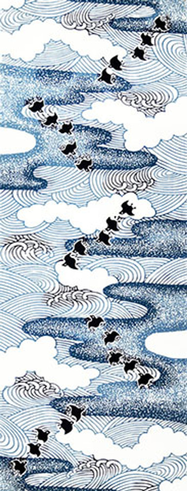 Rienzome Tenugui Cloth with Plovers in the Clouds (1015)