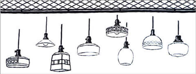 Rienzome Tenugui Cloth with 'Retro Modern' Lamps (211)