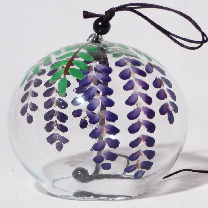 SHINOHARA Handmade Edofurin Glass Wind Chime with Wisteria painting