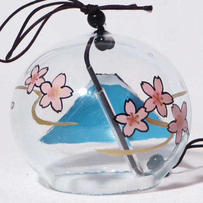 SHINOHARA Handmade Edofurin Glass Wind Chime with Sakura Mt. Fuji painting