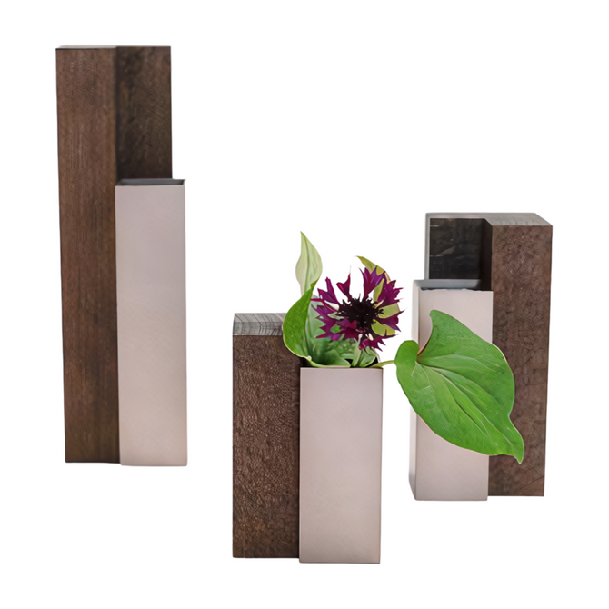 Stylish Aluminum & Wood Vase MUKU