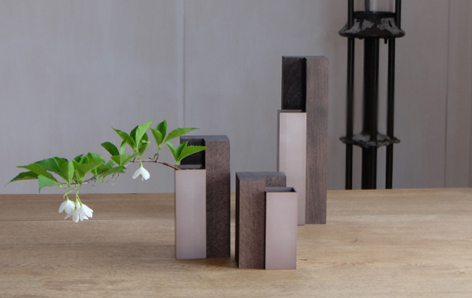 Stylish Aluminum & Wood Vase MUKU