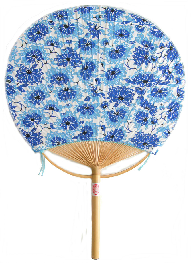 Uchiwa Fan with Yuzen Paper KATAZOME Light Blue